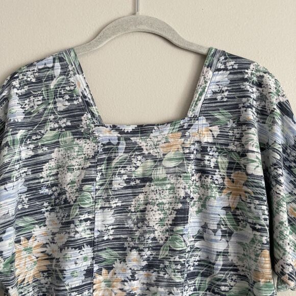 Anthropologie Deedee Dolman Sleeved Top Size XS Blue Floral Square Neck Tee - Picture 8 of 10